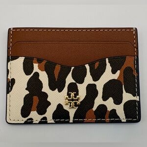 Tory Burch Emerson Slim Card Case in Beige Reva Leopard